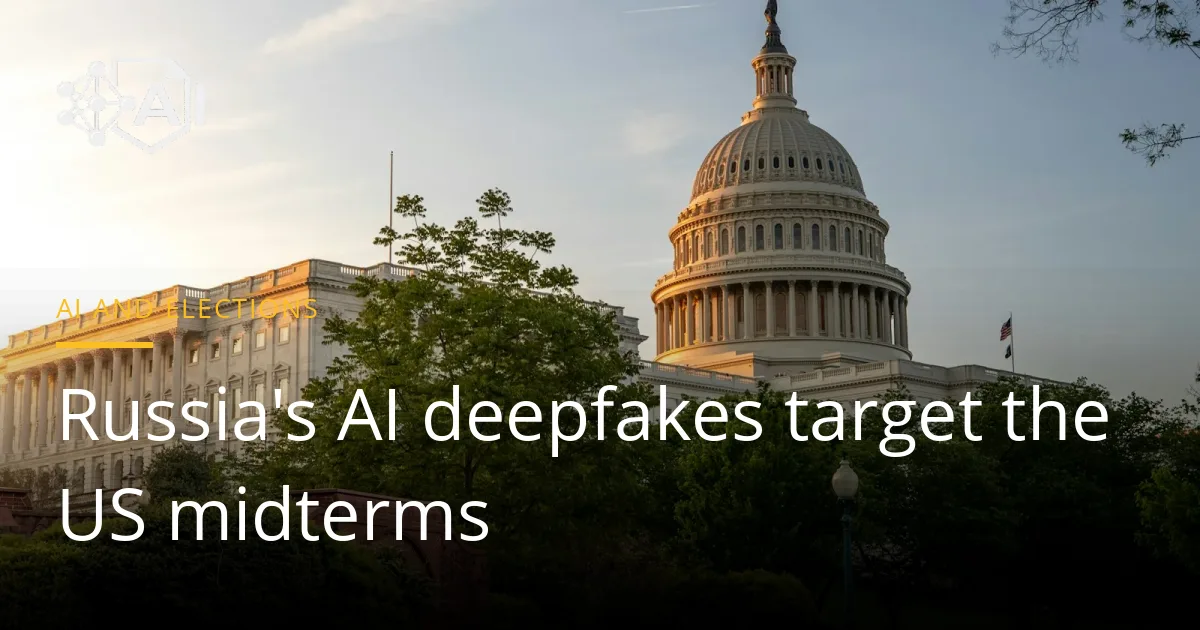 The United States Capitol building in Washington at golden hour, with a kicker and headline about AI deepfakes and the midterms