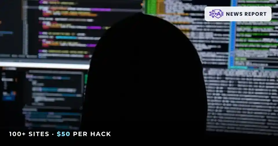 Silhouette of a person in front of monitors filled with code, with the AI News Report logo in a light panel at top right