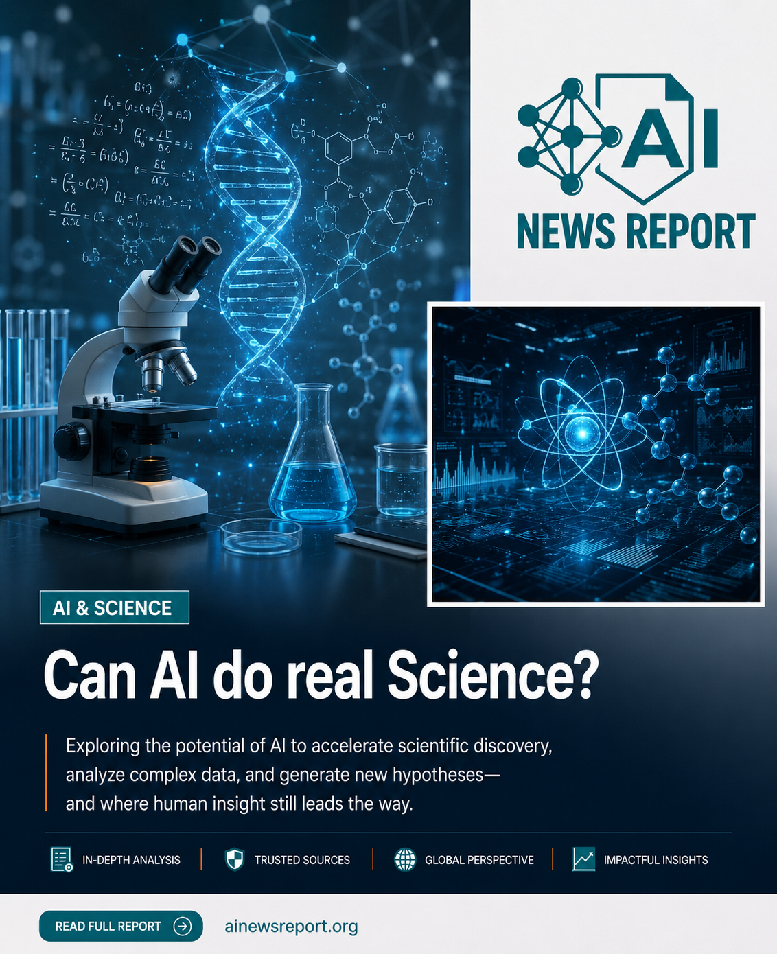 An image showing instruments used to carry out research featuring text "Can AI do real research"?