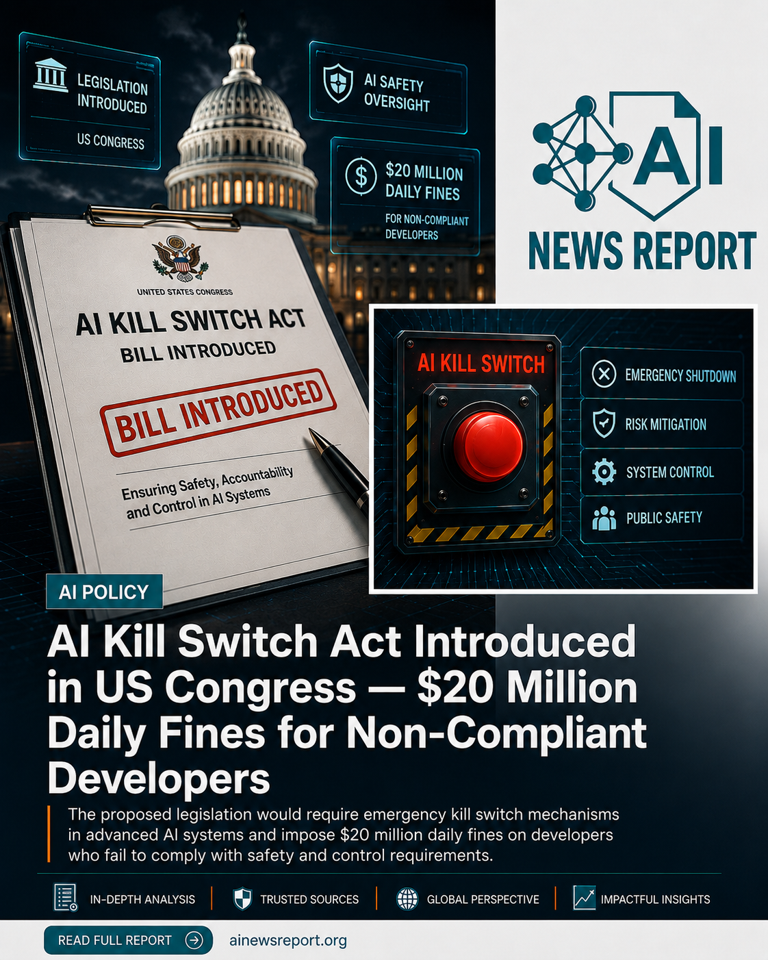 Image with text "Ai Kill Switch Act Introduced In Congress"