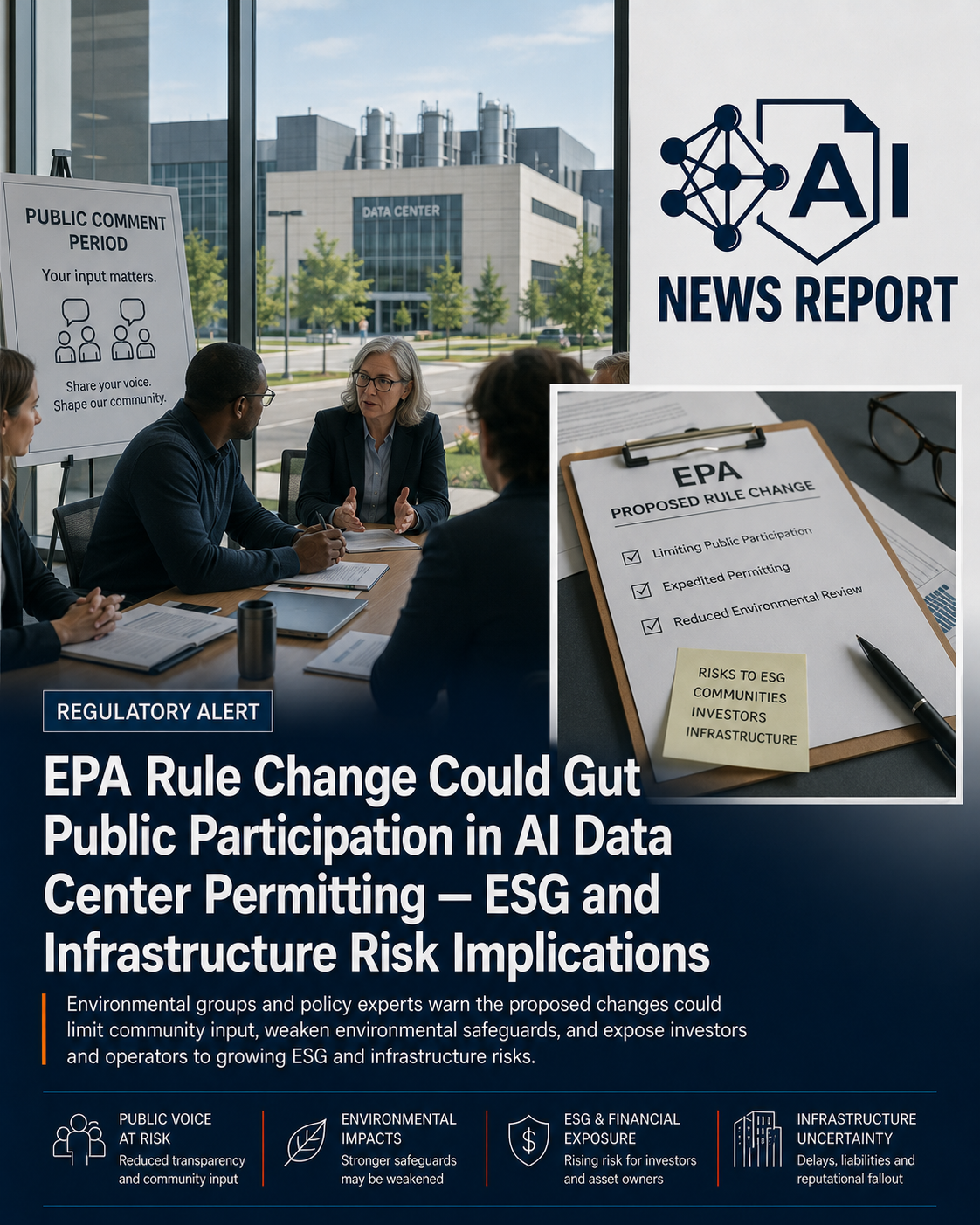 AI data center permitting and public participation risks.