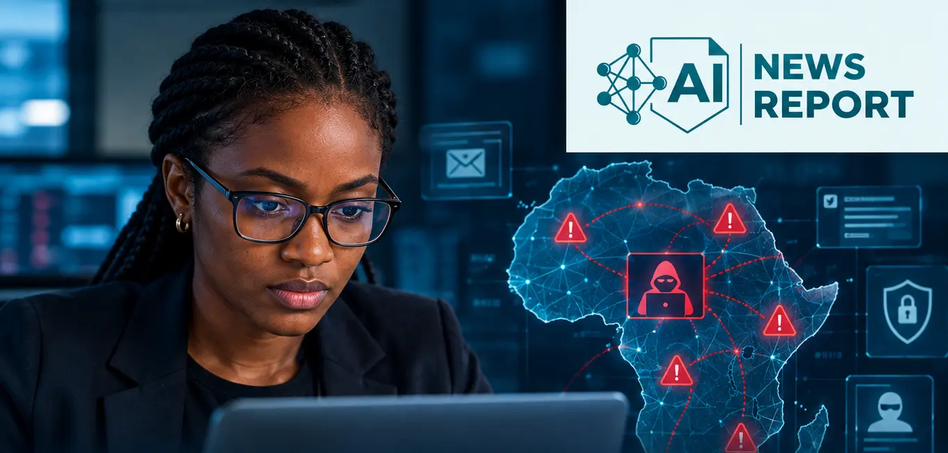AI News Report graphic illustrating Africa’s need to prepare for AI-powered cyber threats, highlighting the growing cybersecurity risks associated with artificial intelligence acro